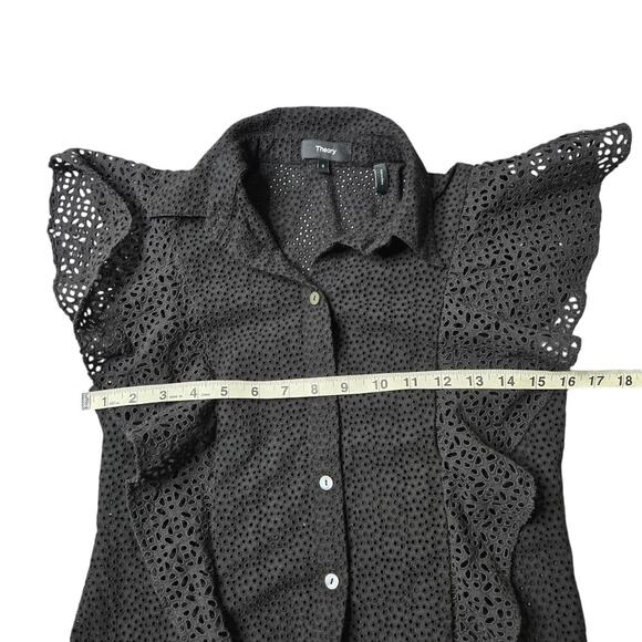 Theory Black Cotton Ruffle Blouse Size Small - Picture 3 of 4